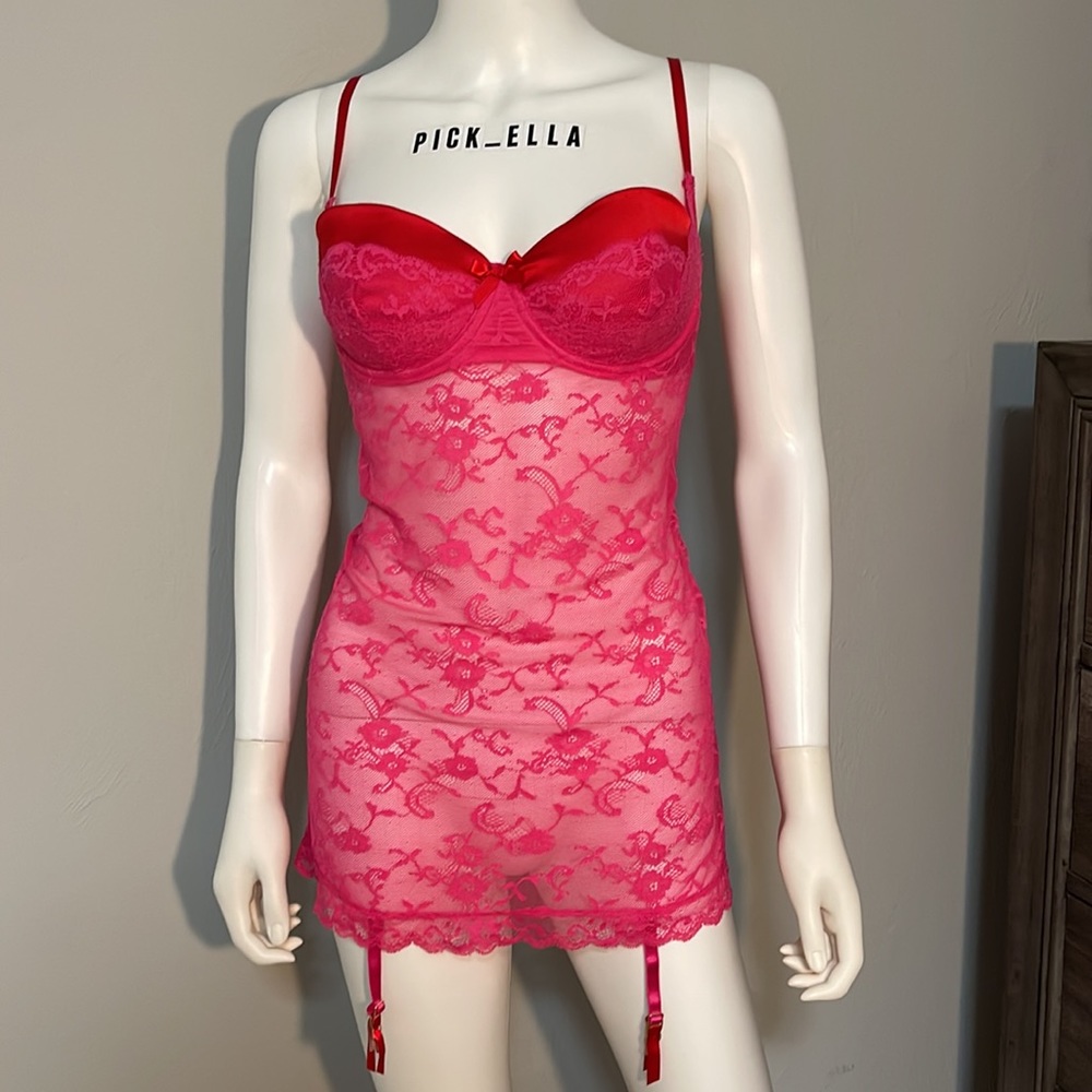 36C Vs Victoria’s Secret Very Sexy Red & Pink Lace lingerie slip baby doll